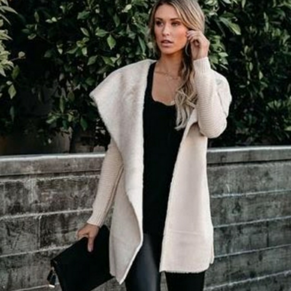 Ski Resort Faux Fur Shawl Cardigan - Beige